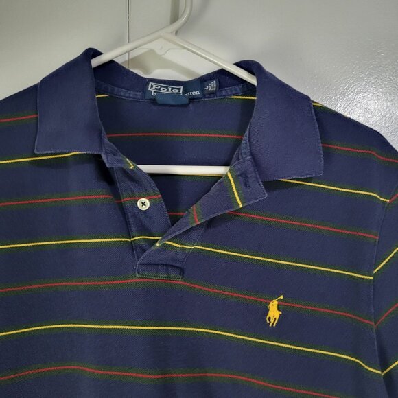 VTG Polo by Ralph Lauren Men's Large Striped Polo Shirt Navy Blue Streetwear Y2K - Picture 3 of 8